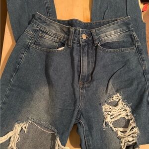 SHEIN Blue Distressed Boyfriend Jeans